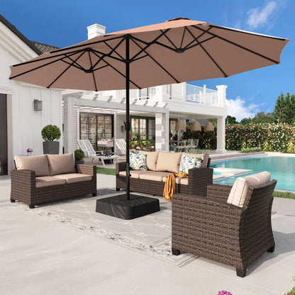 2026 NEW Alpha Joy 15ft Outdoor Patio Umbrella Extra-Large Double-Sided Garden Umbrella with Crank Handle and Base - Smoky Gray