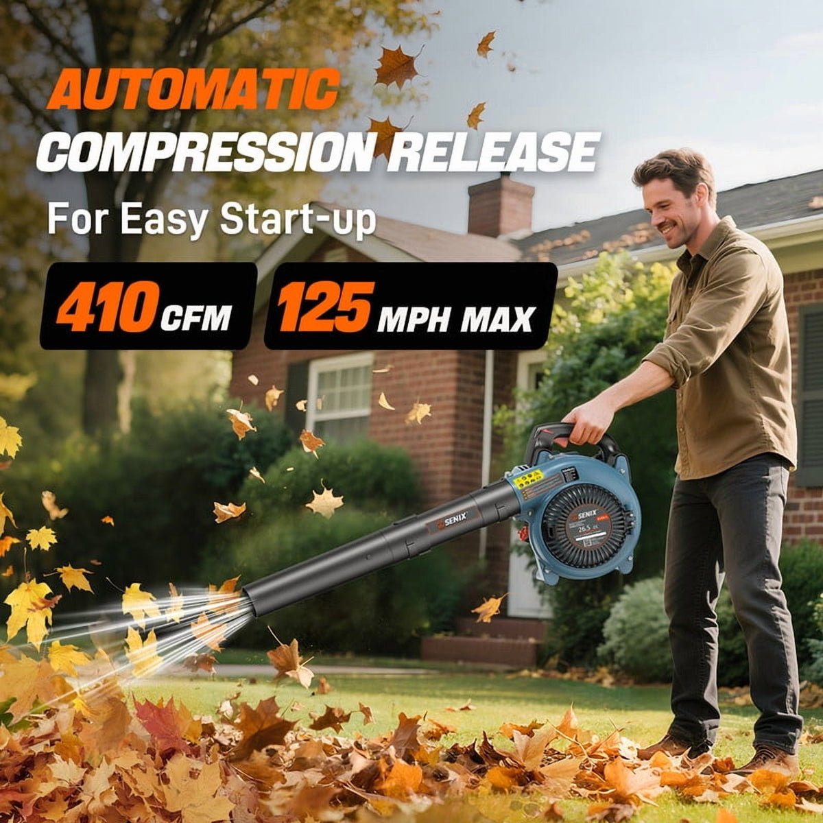 2026 NEW SENIX BL4QL-L 125 MPH at 410 CFM 26.5cc Gas Powered Handheld Leaf Blower