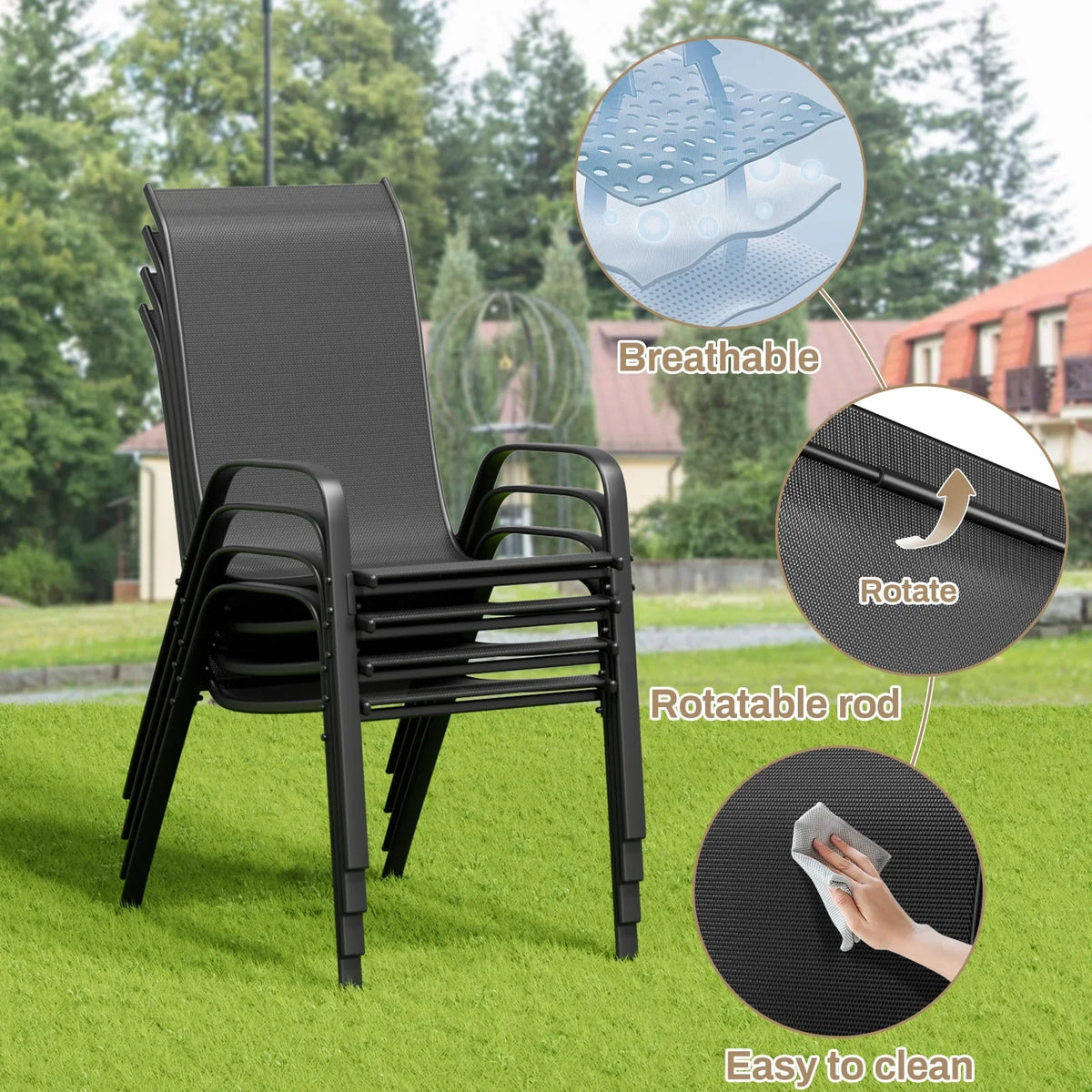 2026 NEW Pirecart 5-Piece Outdoor Patio Dining Table Set with 4 Stackable Textilene Chairs for for Patio, Lawn, Garden, Gray