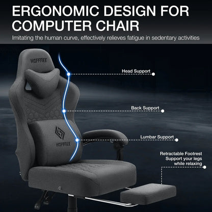 2026 NEW Hoffree Gaming Chair with Massage Fabric Office Chair with footrest for Adults, Ergonomic Gamer Chair with Headrest and Lumbar Support for Office Gaming, 440 LBS