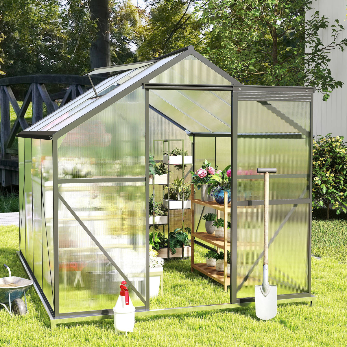 2026 NEW Asofer 6' x 4' Greenhouse for Outdoors, Aluminum Walk-in Green Houses shed with Rain Gutter and Roof Vent for Backyard