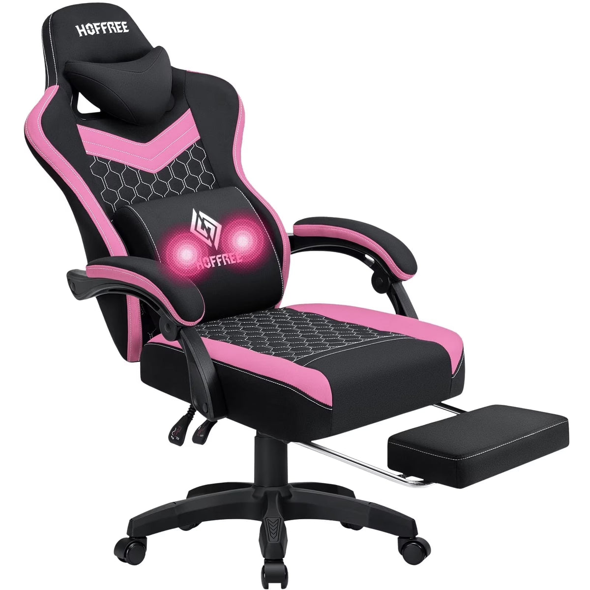 2026 NEW Hoffree Gaming Chair with Massage Fabric Office Chair with footrest for Adults, Ergonomic Gamer Chair with Headrest and Lumbar Support for Office Gaming, 440 LBS