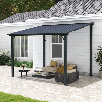 2026 NEW 8' x 10' Outdoor Pergola Gazebo, Lean to Awnings Gazebos, Heavy Duty Hard Top Metal Pergola with Roof, for Patio, Backyard, Decks, Poolside