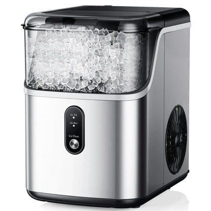 2026 NEW Simzlife Nugget Ice Maker Countertops, 35.9lbs Per Day Portable Pebble ice machine, Crushed Sonic ice maker with Soft Chewable Ice for Home, Party, RV, Camping, Stainless Steel Silver