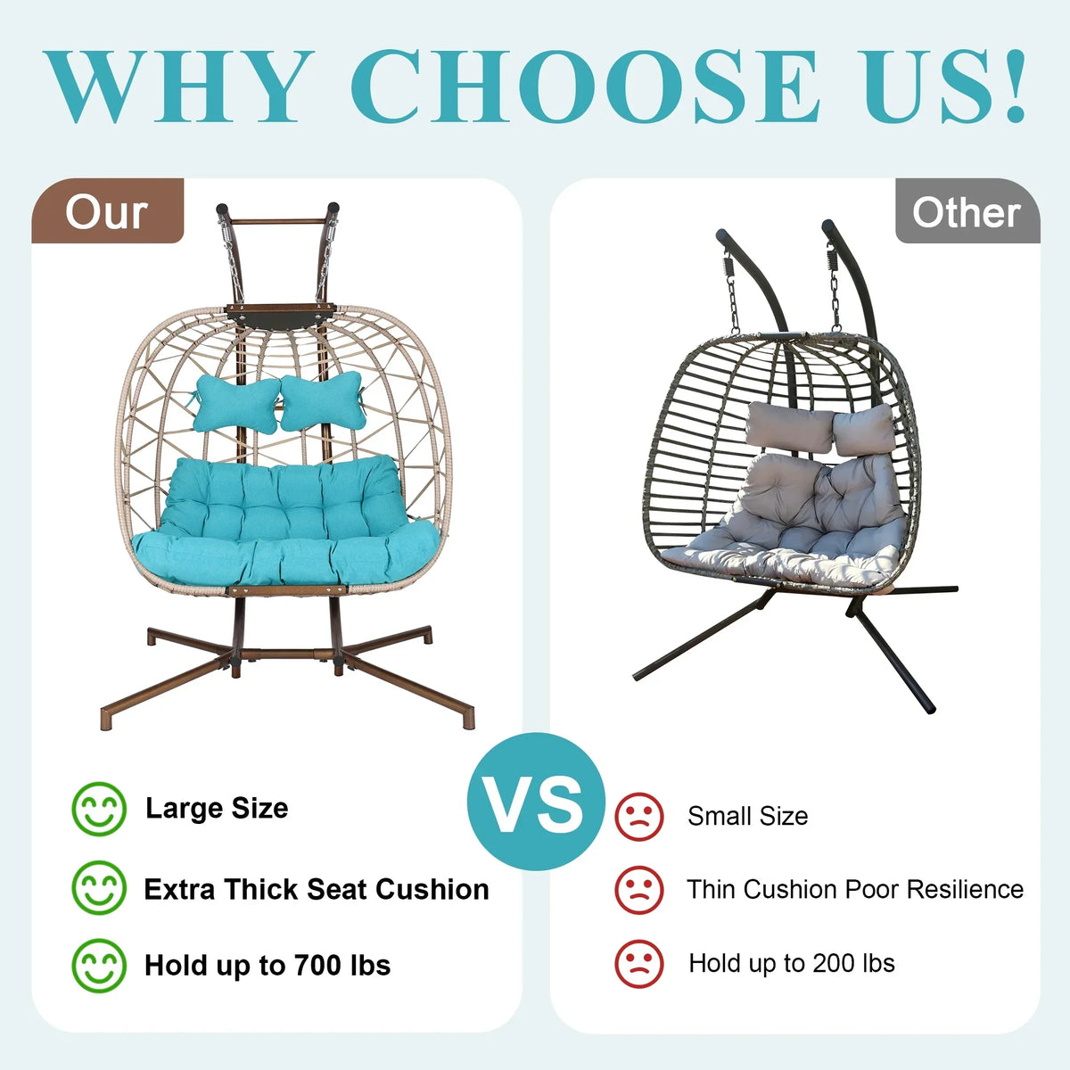 2026 NEW RADIATA Double Wicker Egg Swing Chair with Stand, 2-Person Hanging Egg Chair for Indoor/Outdoor, 700lbs Capacity, Thick Cushions & Headrest,Sturdy Metal Frame"Dark Gray