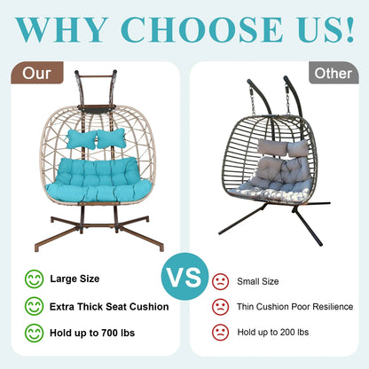 2026 NEW RADIATA Double Wicker Egg Swing Chair with Stand, 2-Person Hanging Egg Chair for Indoor/Outdoor, 700lbs Capacity, Thick Cushions & Headrest,Sturdy Metal Frame"Dark Gray