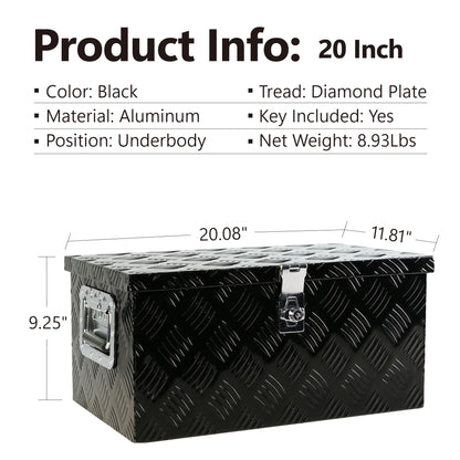 2026 NEW 20'' Metal Truck Tool Box, Aluminum Tool Box Storage Organizer for Truck Bed Trailer Pickup ATV, Lockable Tools Underbody Organizer W/Side Handle