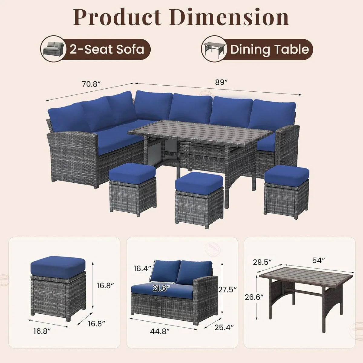 2026 NEW AECOJOY 7 Piece Patio Furniture Set PE Rattan Outdoor Dining Set Sectional Sofa Couch with Table Patio Conversation Set in Gray