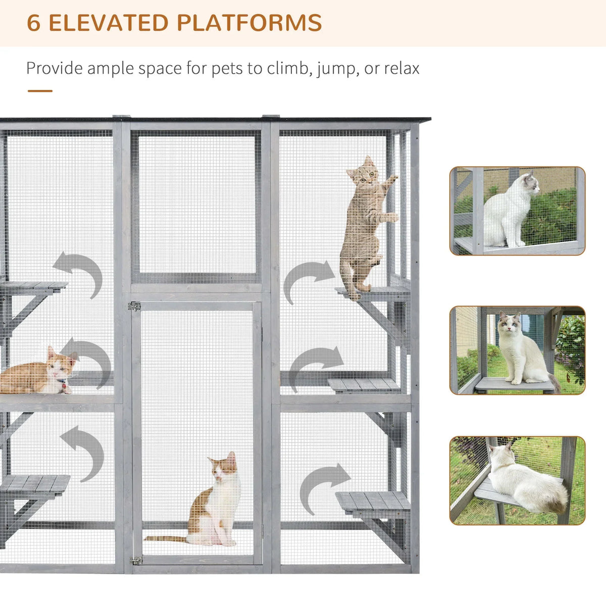 2026 NEW PawHut Wooden Catio Enclosure with Weather Protection, 6 Platforms, Outdoor, Large, 71" x 38.5" x 71"