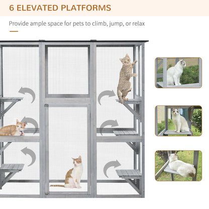 2026 NEW PawHut Wooden Catio Enclosure with Weather Protection, 6 Platforms, Outdoor, Large, 71" x 38.5" x 71"