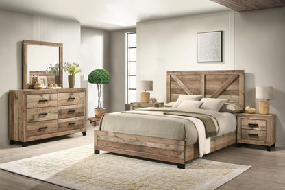 2026 NEW Kings Brand Furniture Biloxi Farmhouse Classic 5-Piece Bedroom Set - Bed Frame with Headboard, Dresser, Mirror and 2 Nightstands (King)