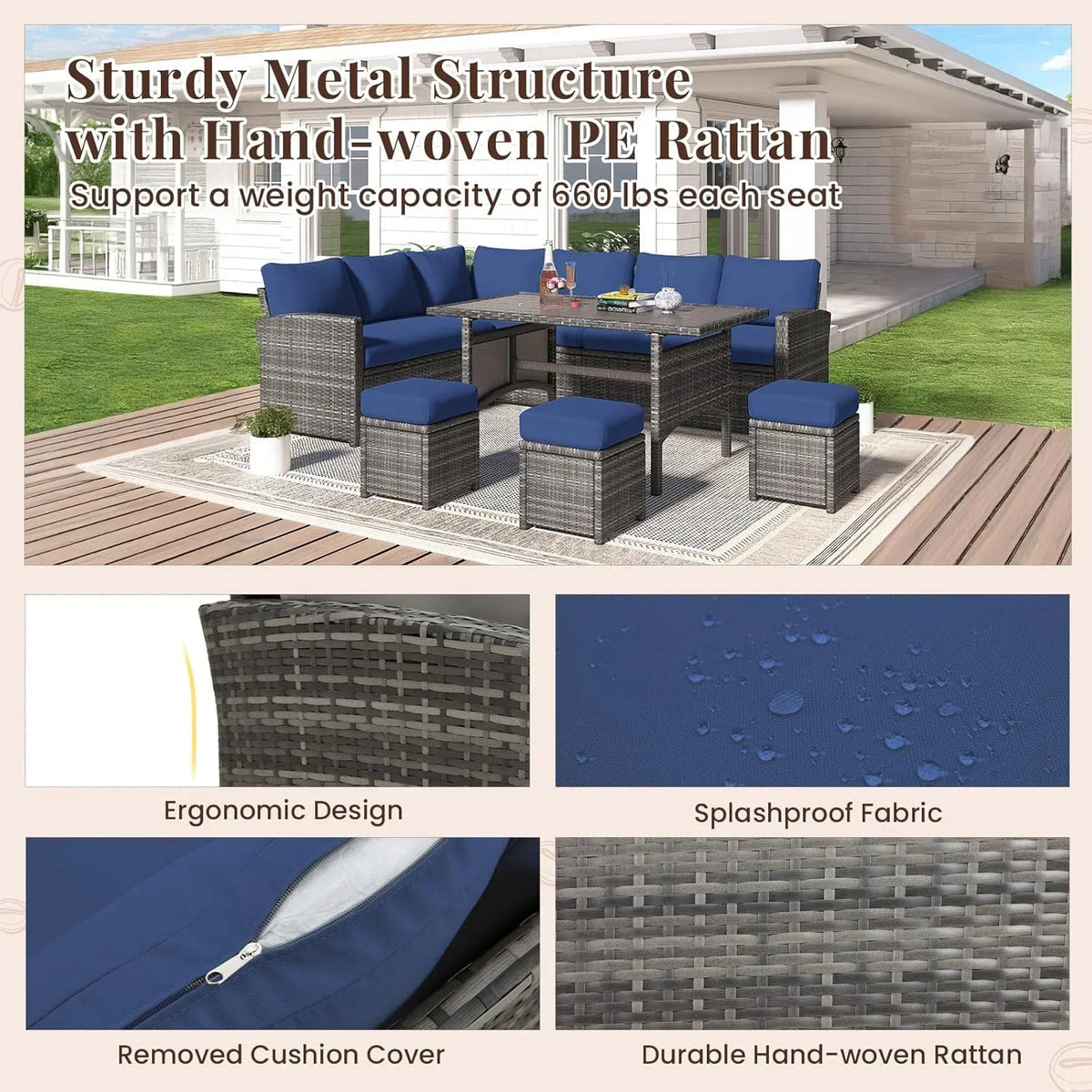 2026 NEW AECOJOY 7 Piece Patio Furniture Set PE Rattan Outdoor Dining Set Sectional Sofa Couch with Table Patio Conversation Set in Gray