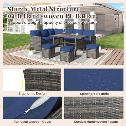 2026 NEW AECOJOY 7 Piece Patio Furniture Set PE Rattan Outdoor Dining Set Sectional Sofa Couch with Table Patio Conversation Set in Gray