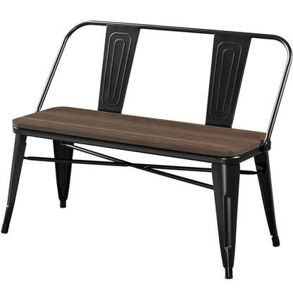2026 NEW Yaheetech Industrial Metal Dining Bench with Upholstered Seat,Black