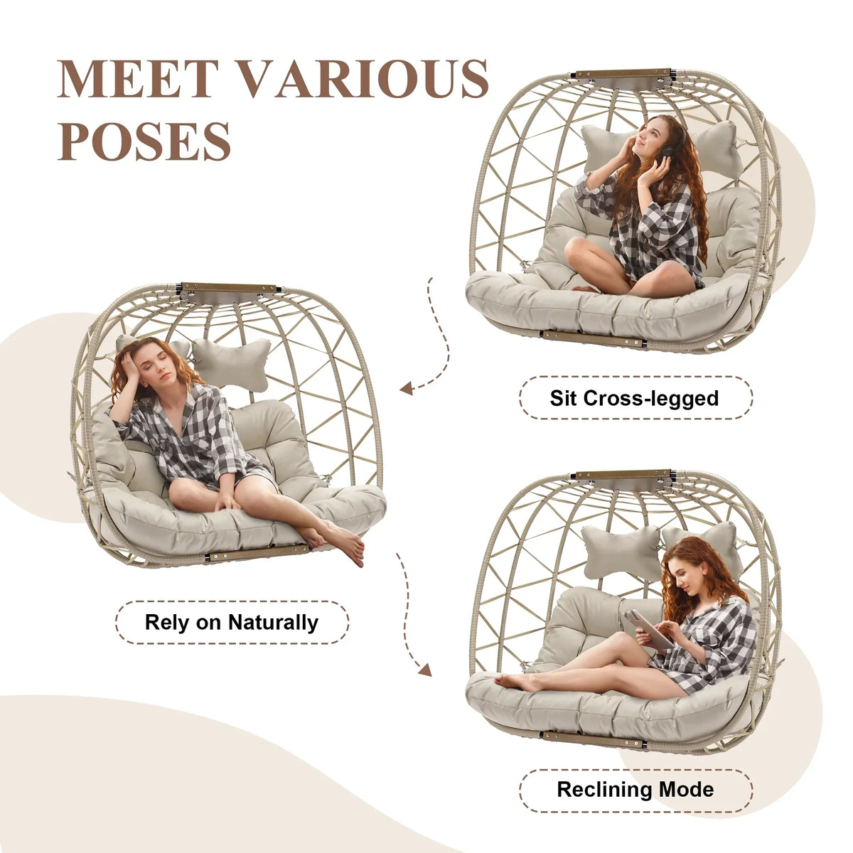 2026 NEW RADIATA Double Wicker Egg Swing Chair with Stand, 2-Person Hanging Egg Chair for Indoor/Outdoor, 700lbs Capacity, Thick Cushions & Headrest,Sturdy Metal Frame"Dark Gray