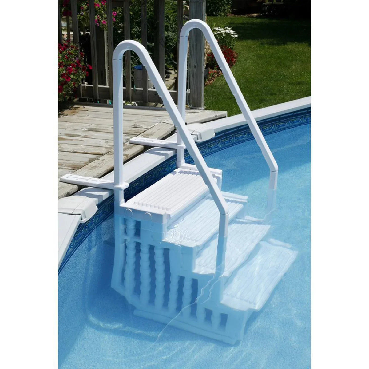2026 NEW Blue Torrent Antigua Step Ladder with Handrails for Above Ground Pools, White