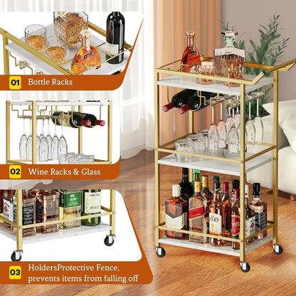 2026 NEW 3 Tier Bar Cart, Mini Liquor Utility Cart for Wine Beverage Dinner Party, Rolling Wine Coffee Drink Serving Cart with Lockable Wheels for Home Kitchen