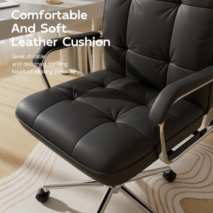 2026 NEW Solfway White Office Chair, Swivel Leather Computer Desk Chair with Wheels and Padded Arms, Executive Office Chair for Adults