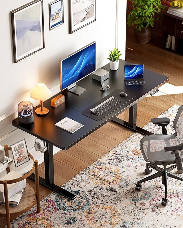 2026 NEW UANUO 48 x 24 inch Electric Standing Desk, Height Adjustable Table with Headphone Hooks & Cable Manager, Sit to Stand up Desk for Home Office, Vintage Brown
