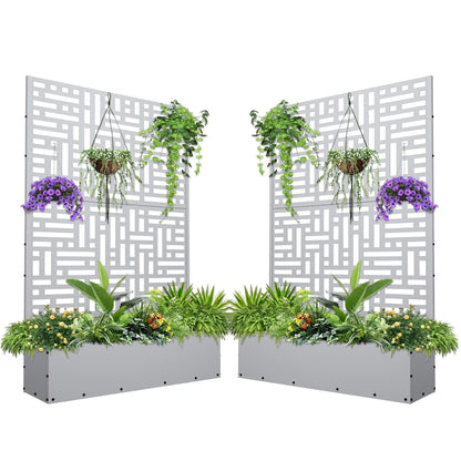 2026 NEW FOOWIN 71'' H Metal Planter with Trellis, Outdoor Raised Garden Bed for Climbing Plants, Trellis Planter Box with Drainage Hole, Black