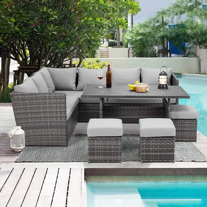 2026 NEW AECOJOY 7 Piece Patio Furniture Set PE Rattan Outdoor Dining Set Sectional Sofa Couch with Table Patio Conversation Set in Gray