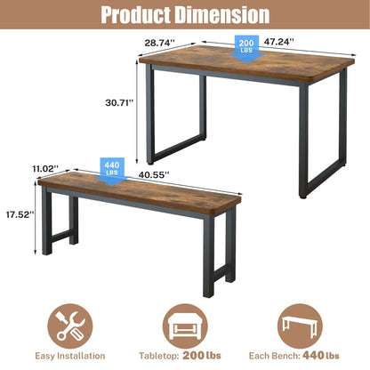 2026 NEW PORKISS Kitchen Table with 2 Benches, 3 Piece Dining Table Set, Dining Table with Faux Marble Table Top, Metal Frame, Black#