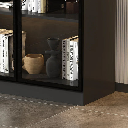 2026 NEW KULAGAGA Bookcases Organizer with LED Lights, Heavy Duty Display Cabinet with Glass Door for Living Room, 31.5" Wide