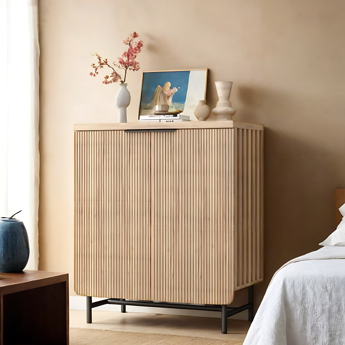 2026 NEW Vivvoo 30" Wood Nightstand Fluted Door Accent Cabinet
