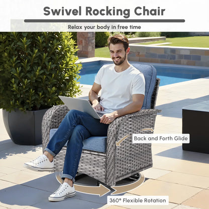 2026 NEW Ovios 5 Pieces Outdoor Patio Furniture Set High Back All Weather Wicker Conversation Set with Swivel Chairs & Coffee Table, Dark Gray