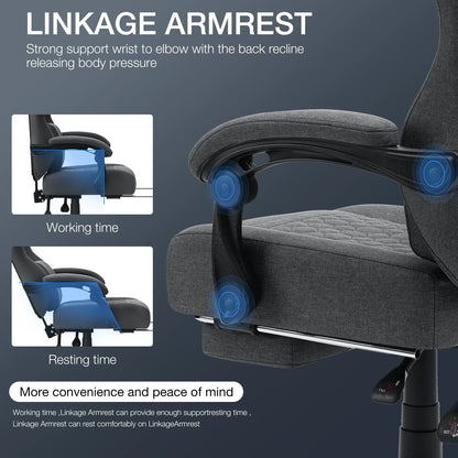 2026 NEW Hoffree Gaming Chair with Massage Fabric Office Chair with footrest for Adults, Ergonomic Gamer Chair with Headrest and Lumbar Support for Office Gaming, 440 LBS