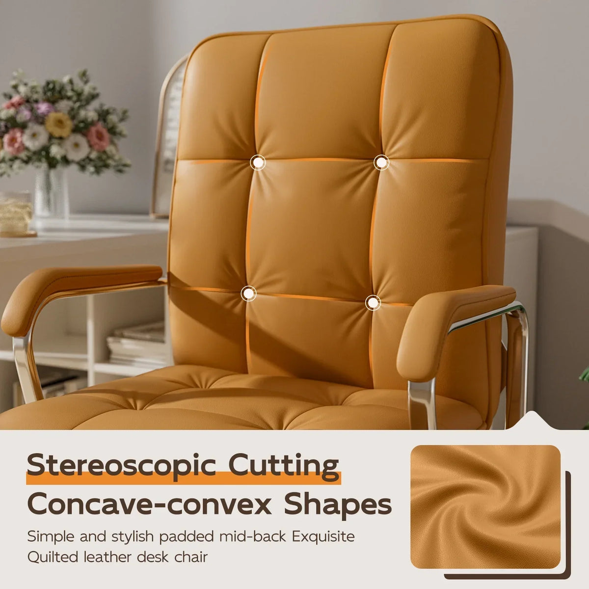 2026 NEW Solfway White Office Chair, Swivel Leather Computer Desk Chair with Wheels and Padded Arms, Executive Office Chair for Adults