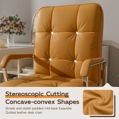 2026 NEW Solfway White Office Chair, Swivel Leather Computer Desk Chair with Wheels and Padded Arms, Executive Office Chair for Adults