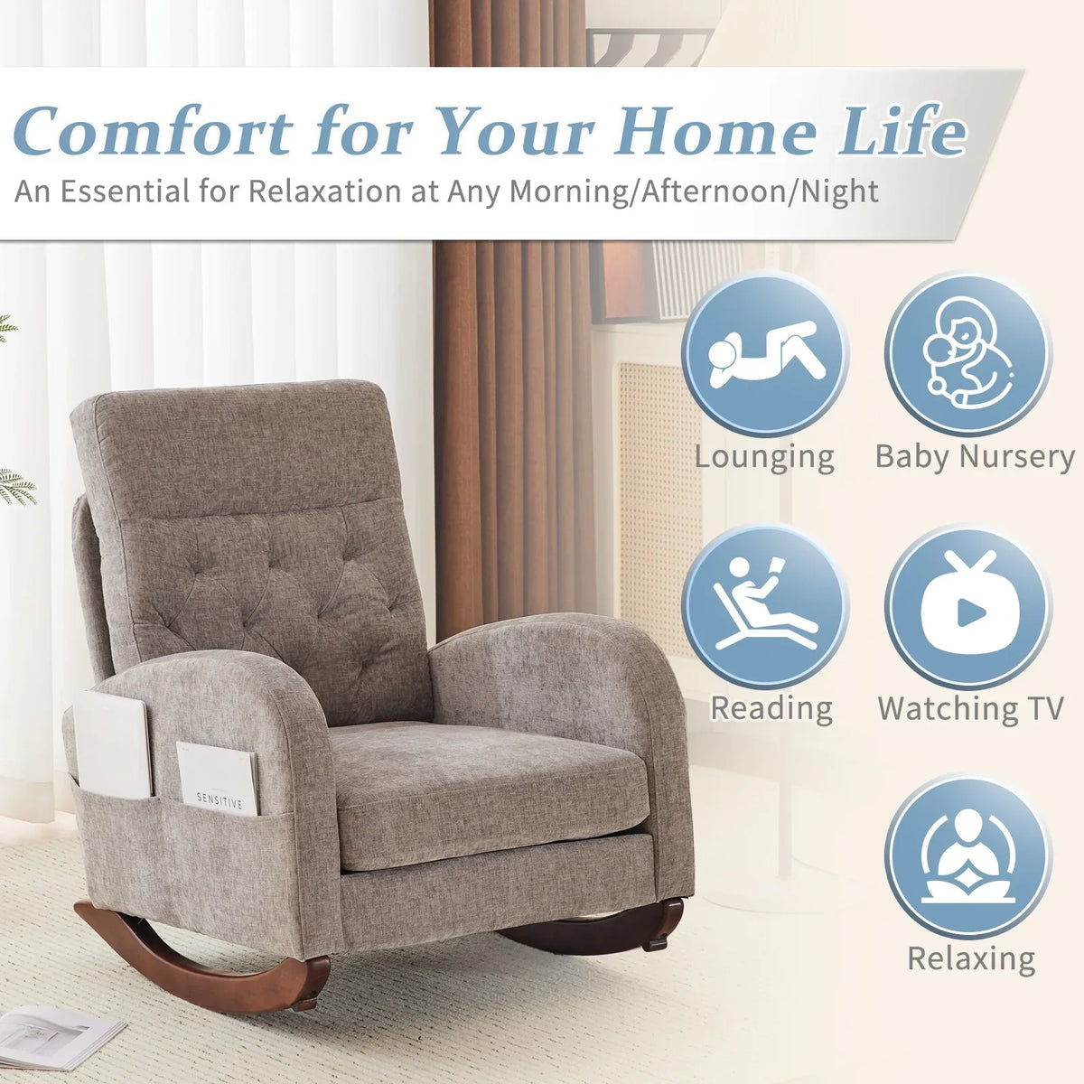 2026 NEW Ktaxon Rocking Accent Chair Glider Reading Chair Comfy Teddy Velvet Upholstered Single Sofa Rocker for Living Room, Nursery, Bedroom Beige