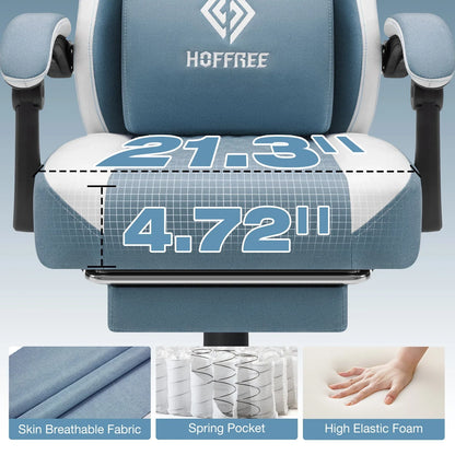 2026 NEW Hoffree Gaming Chair with Massage Fabric Office Chair with footrest for Adults, Ergonomic Gamer Chair with Headrest and Lumbar Support for Office Gaming, 440 LBS