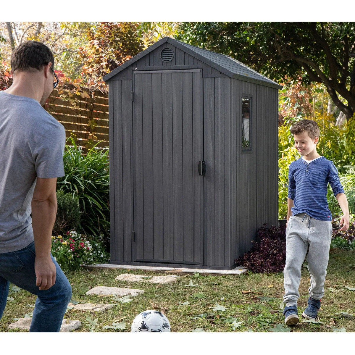 2026 NEW Keter Darwin 4' x 6' Outdoor Garden Tool Storage Shed w/ Window, Graphite