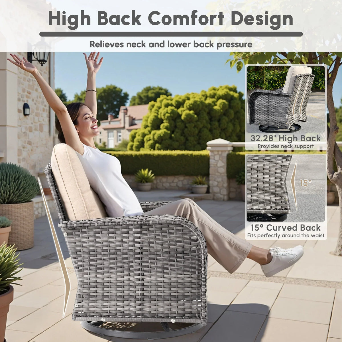 2026 NEW Ovios 5 Pieces Outdoor Patio Furniture Set High Back All Weather Wicker Conversation Set with Swivel Chairs & Coffee Table, Dark Gray