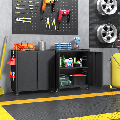 2026 NEW Metal Storage Cabinet with Wheels,Rolling Tool Cabinet with Doors and Adjustable Shelves,Heavy Duty Garage Storage Cabinet