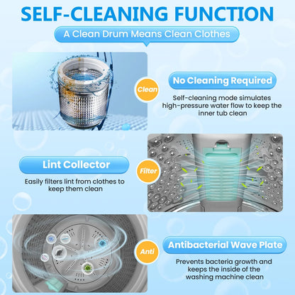 2026 NEW Veeboto Portable Washing Machine, 18.7Lbs Capacity Portable Washer with Drain Pump, 10 Wash Programs/8 Water Levels/LED Display, Full-Automatic Compact Laundry Washer for Apartment, Dorm, Home