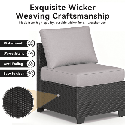 2026 NEW Clouddwell 6-Piece Outdoor Patio Set, 8-Inches Widen Armrest, All-Weather Wicker Sectional with Coffee Table, Grey