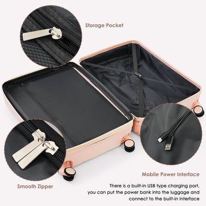2026 NEW Luggage Set of 3, 20-inch with USB Port, Airline Certified Carry-on Luggage with Cup Holder, ABS Hard Shell Luggage with Spinner Wheels, white