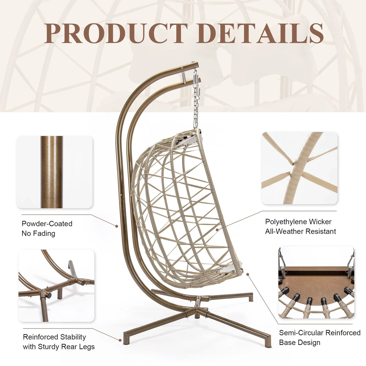 2026 NEW RADIATA Double Wicker Egg Swing Chair with Stand, 2-Person Hanging Egg Chair for Indoor/Outdoor, 700lbs Capacity, Thick Cushions & Headrest,Sturdy Metal Frame"Dark Gray