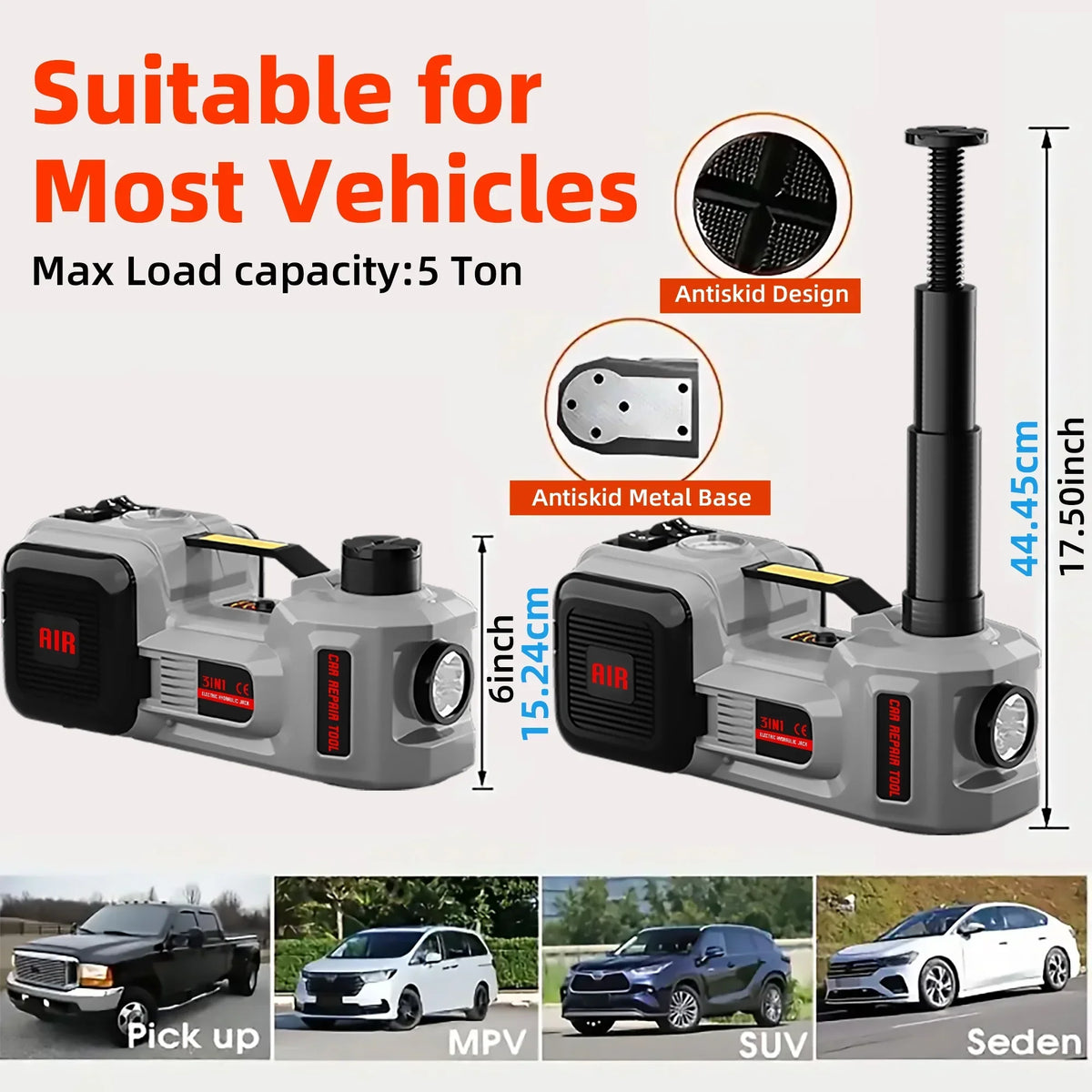 2026 NEW SZTAA Electric Car Jack Lift with Air Compressor and Emergency Hammer 5 Ton/11023 lbs Hydraulic Jack for SUV Sedan Truck Change Tires Garage Repair