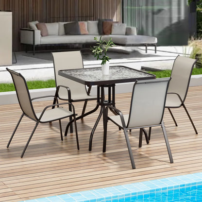 2026 NEW Pirecart 5-Piece Outdoor Patio Dining Table Set with 4 Stackable Textilene Chairs for for Patio, Lawn, Garden, Gray