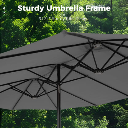 2026 NEW Alpha Joy 15ft Outdoor Patio Umbrella Extra-Large Double-Sided Garden Umbrella with Crank Handle and Base - Smoky Gray