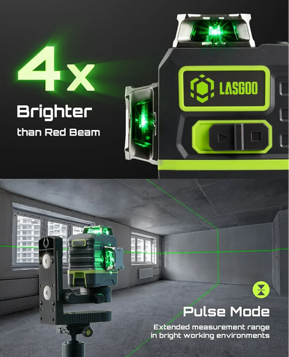 2026 NEW Laser Level 3x360- LASGOO with Remote Control, 2 Rechargeable Batteries, 100FT Range, 360- Magnetic Rotating Stand, IP54, 3Ds