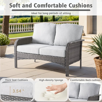 2026 NEW Ovios 5 Pieces Outdoor Patio Furniture Set High Back All Weather Wicker Conversation Set with Swivel Chairs & Coffee Table, Dark Gray
