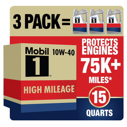 2026 NEW Mobil 1 High Mileage Full Synthetic Motor Oil 10W-40, 5 Quart (Pack of 3)