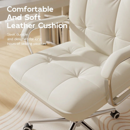 2026 NEW Solfway White Office Chair, Swivel Leather Computer Desk Chair with Wheels and Padded Arms, Executive Office Chair for Adults