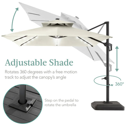 2026 NEW Best Choice Products 10x10ft 2-Tier Square Outdoor Solar LED Cantilever Patio Umbrella w/ Base Included - Tan