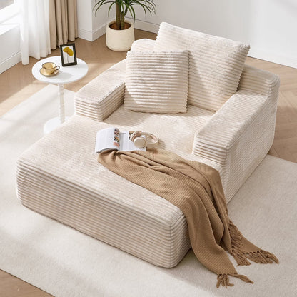 2026 NEW 65" Corduroy Cloud Sleeper Chaise Lounge Chair, No Assembly Sofa Bed with Pillows, Beige